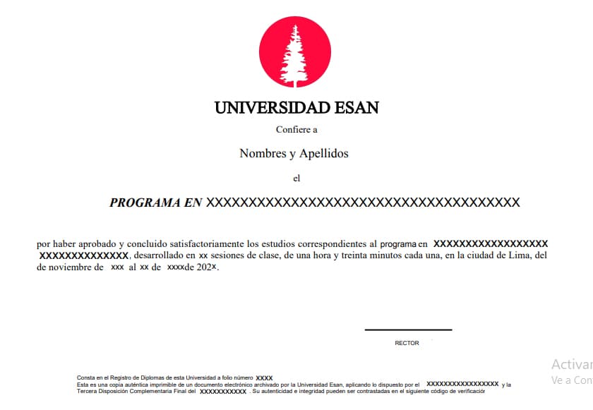 Certificado Universidad ESAN — INEUR